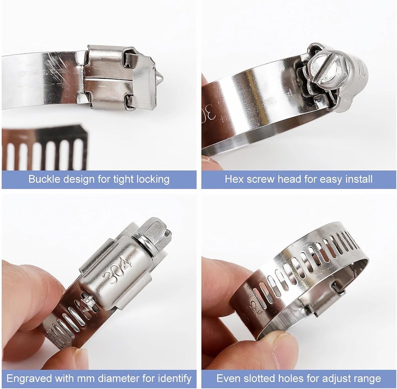 Haespot Hose Clamps 20PCS, Stainless Steel, Radiator Hose Clamps, Small Size, 2/5– 5/8"(10-16mm) Worm Gear Hose Clamp Kit, Small Metal Pipe Set for Automotive, Plumbing, Intercooler - Image 3
